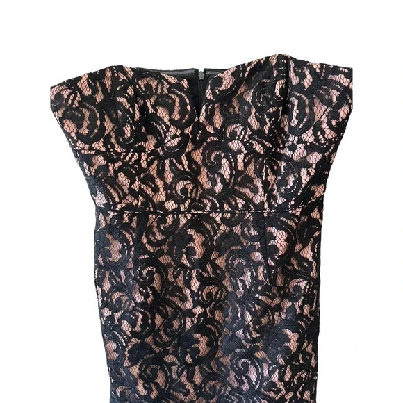 J. Crew Collection Dress Black Pink Strapless Size 14 Sheath Lace Fitted - Picture 3 of 12